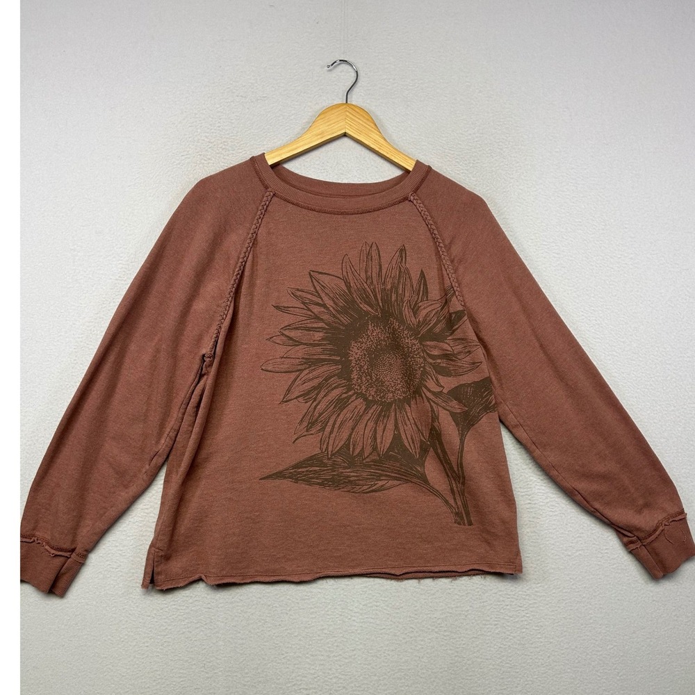 Cottagecore Maurices Womens Medium Terracotta Sunflower Braided Raglan Top